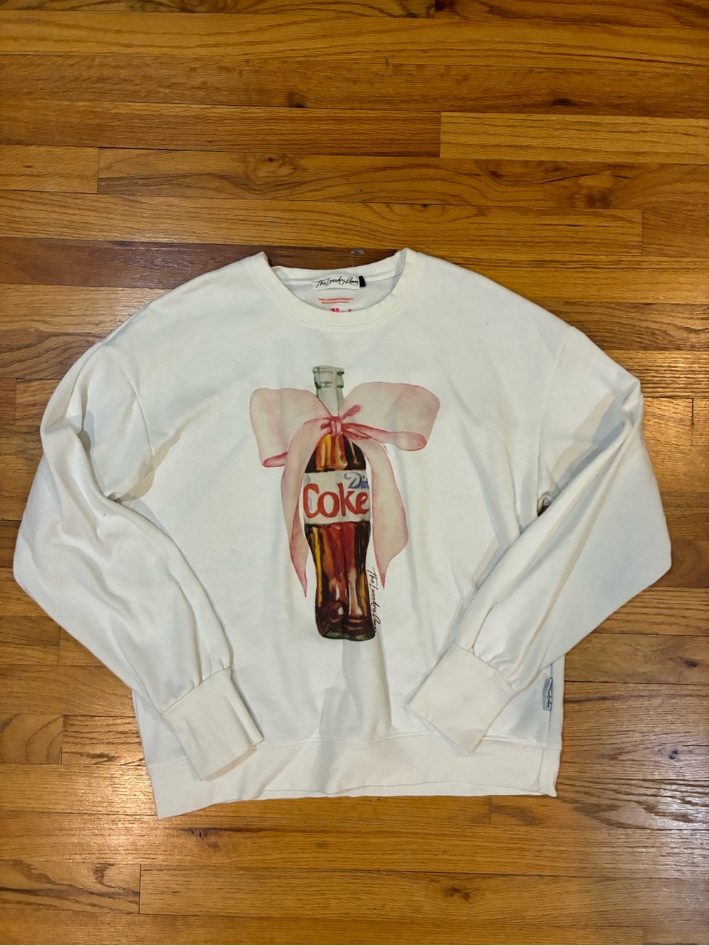 Coca Cola White Crewneck with Pink Bow Bottle Graphic